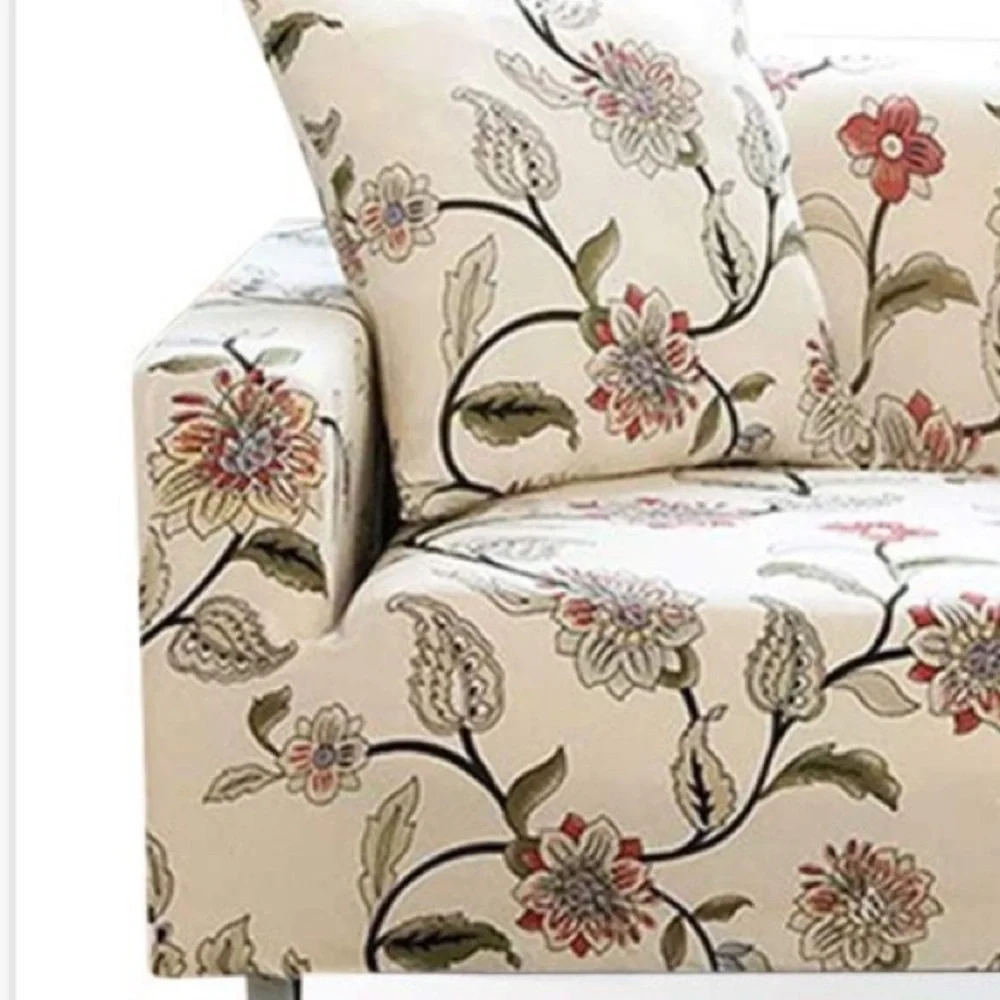 Stretchy Floral Cream Couch Slipcover